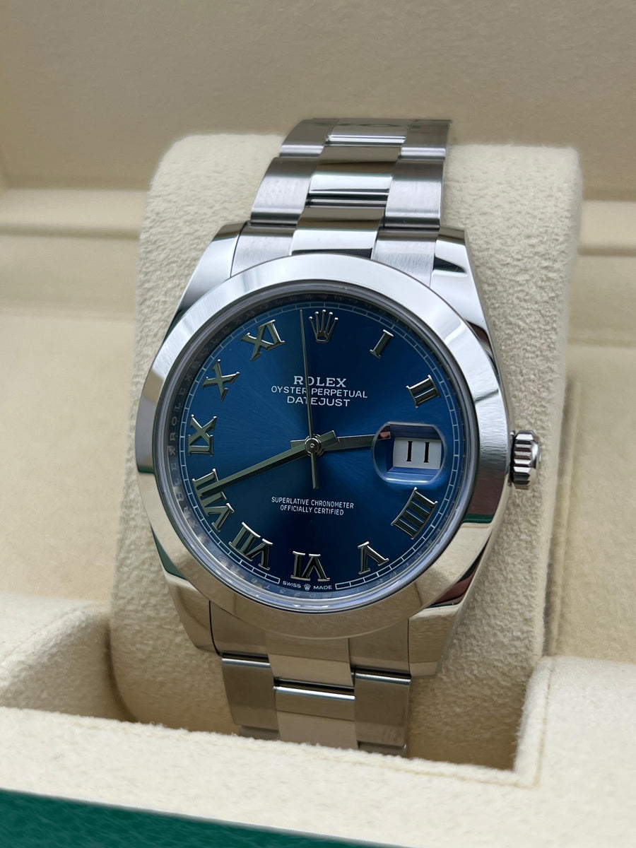 Like New Rolex Datejust Blue Azzurro 126300 Complete Set Dated 2022