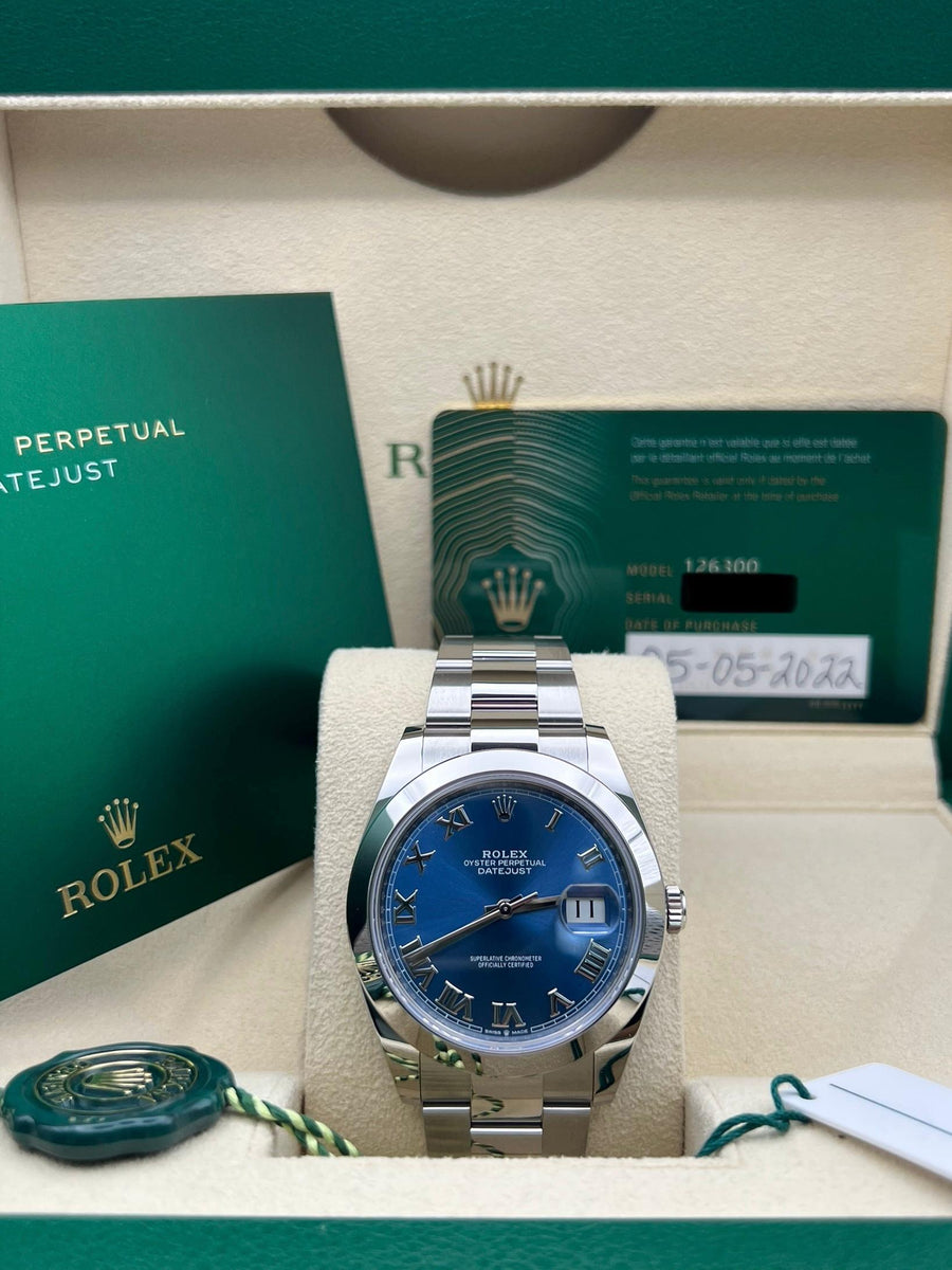 Like New Rolex Datejust Blue Azzurro 126300 Complete Set Dated 2022