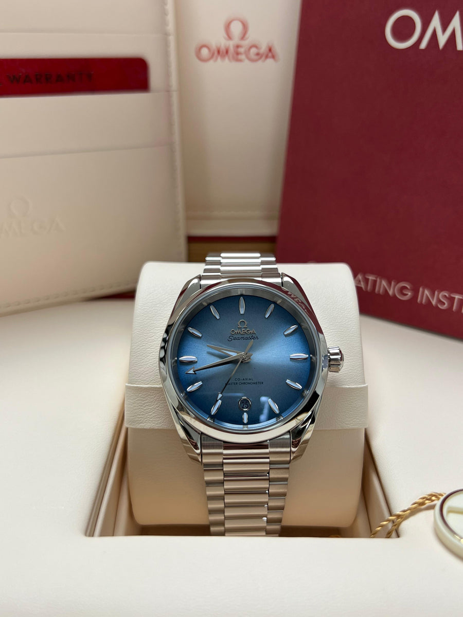 New/Unworn Omega Seamaster Aquaterra 38mm Summer Blue 220.10.38.20.03.004 Complete Set Dated 2024