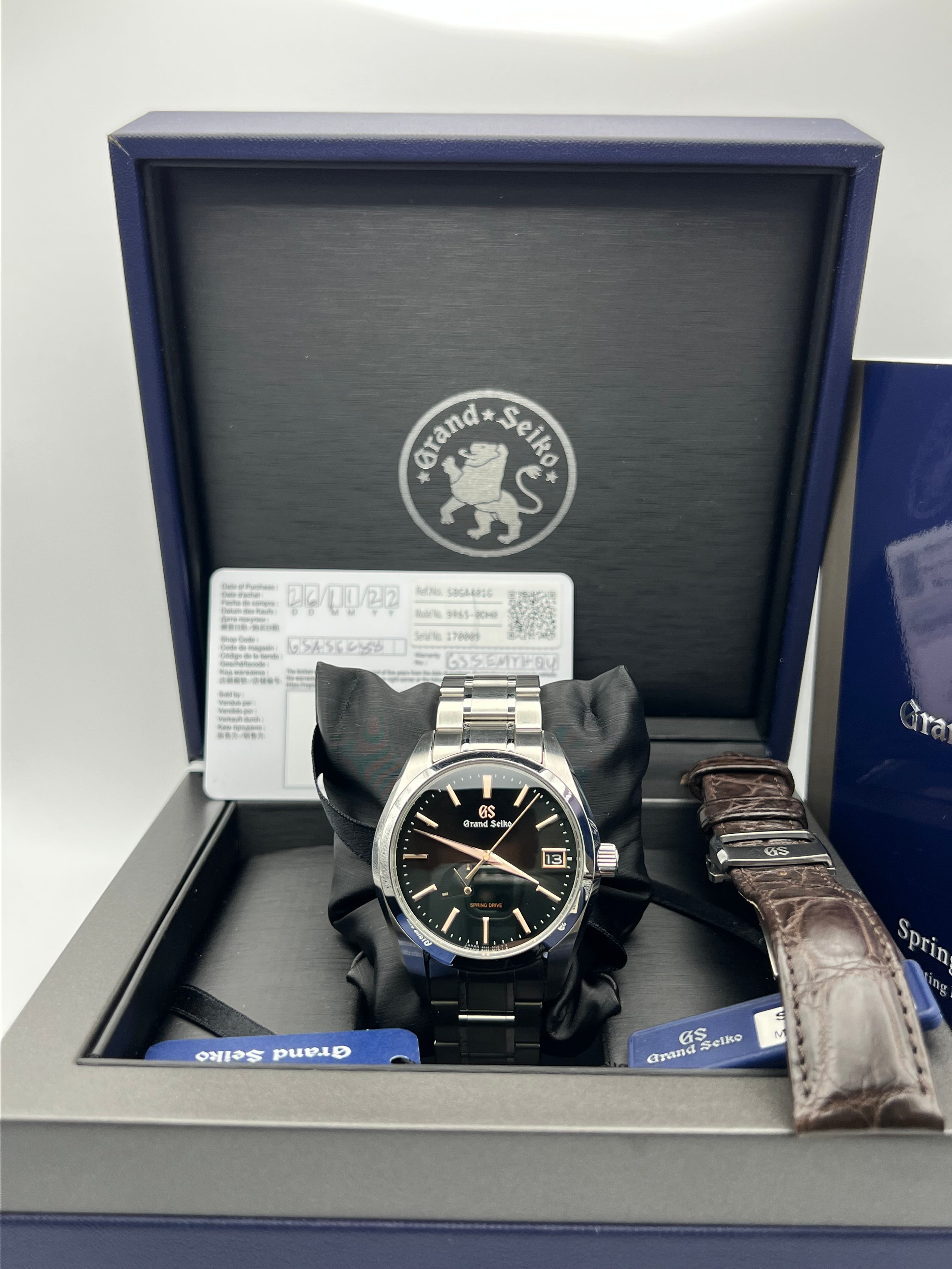 Grand Seiko Spring Drive SBGA401 Complete Set Dated 2022 + OEM