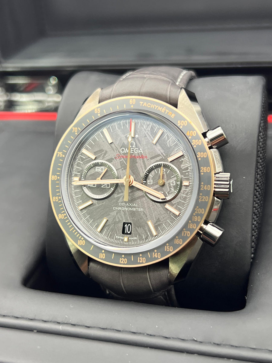 New/Unworn Omega Speedmaster Dark Side of the Moon Meteorite 311.63.44.51.99.001 Complete Set