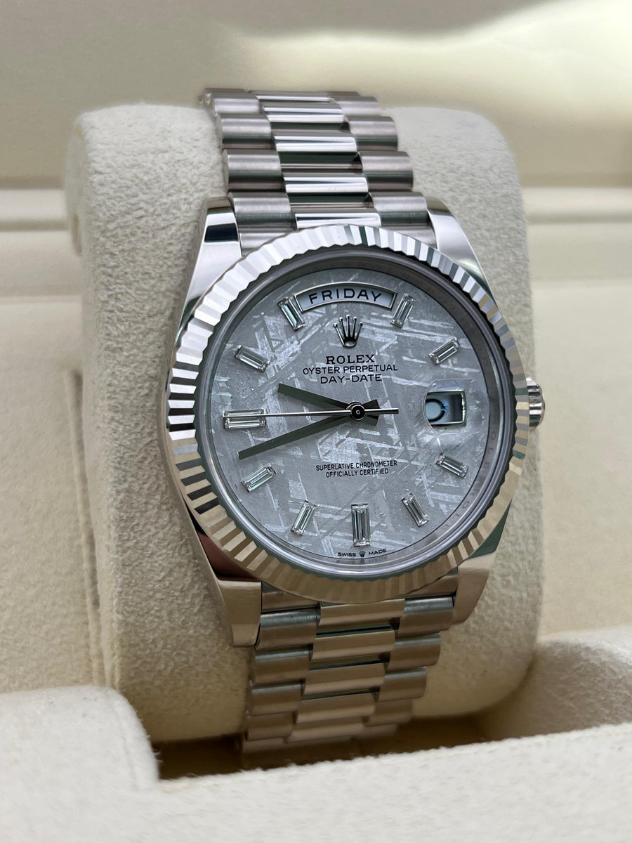 New/Unworn Rolex Daydate 228239 Meteorite Baguette Dial Complete Set Dated 2024