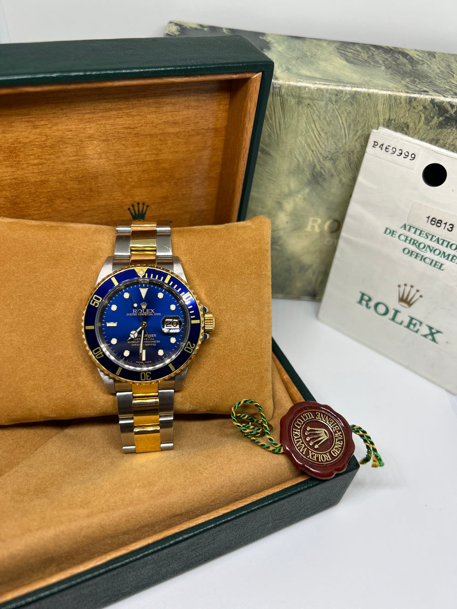 Rolex Submariner two tone blue dial 16613LB box & papers