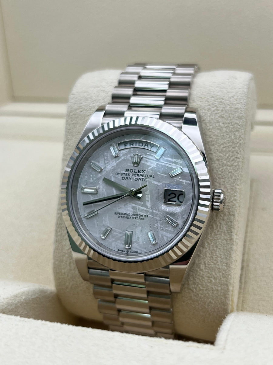 New/Unworn Rolex Daydate 228239 Meteorite Baguette Dial Complete Set Dated 2024