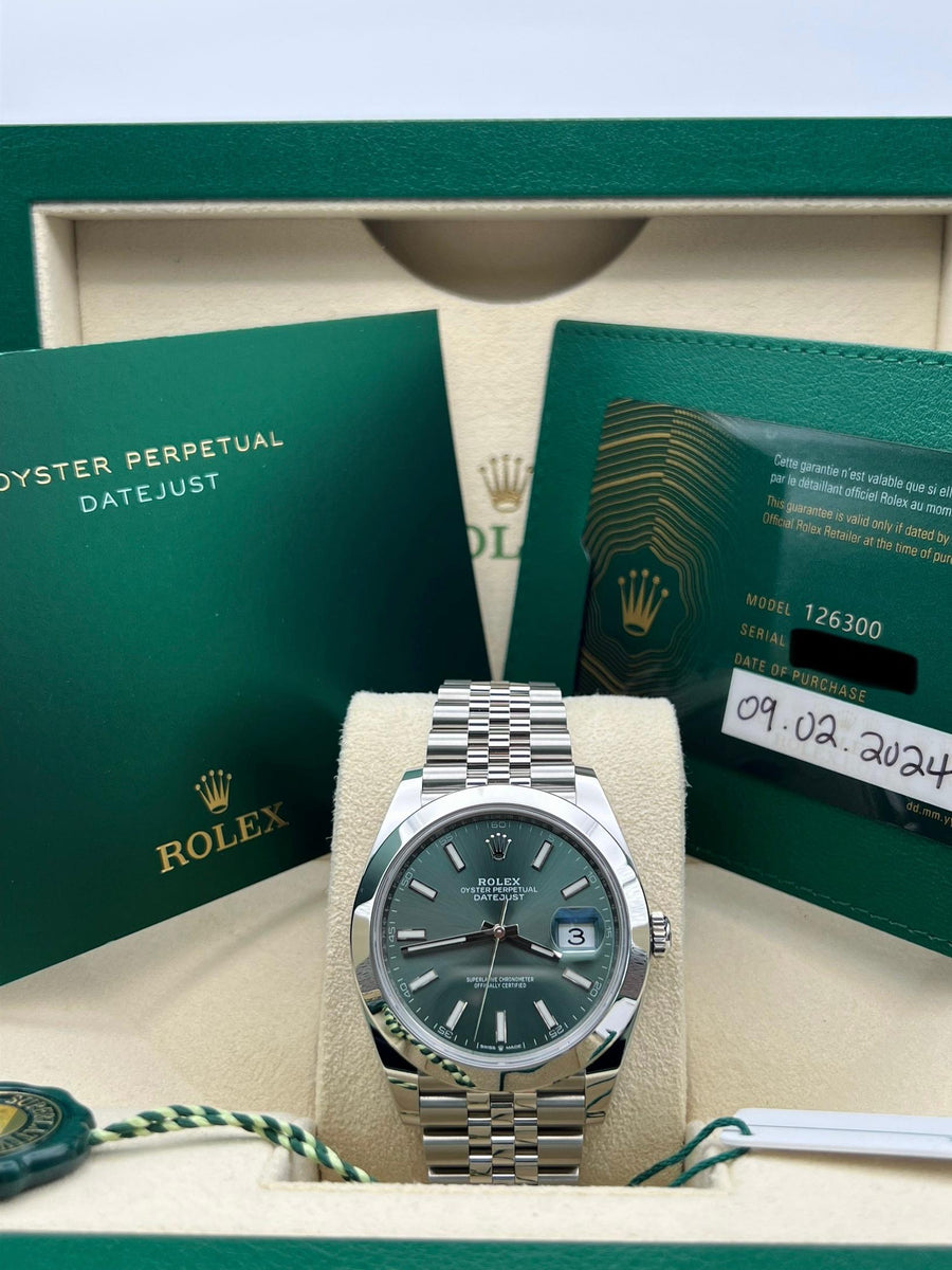 Rolex Datejust Mint Green 126300 Complete Set Dated 2024