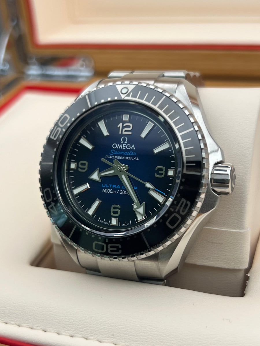 Omega Planet Ocean Ultra Deep 215.30.46.21.03.001 Complete Set Dated 2023 + 2 OEM Rubber Straps and Buckle