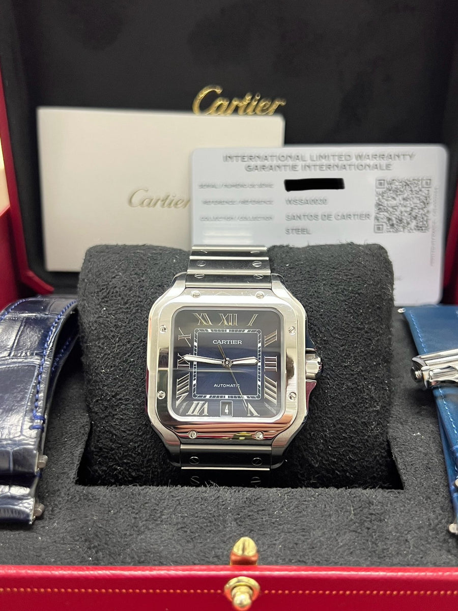 Cartier Santos Large WSSA0030 Complete Set + TWO Additional OEM Straps