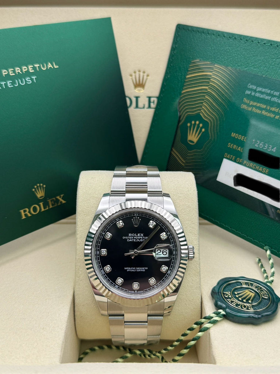 New/Unworn Rolex Datejust 126334 Black Diamond Dial Complete Set Dated 08/2025