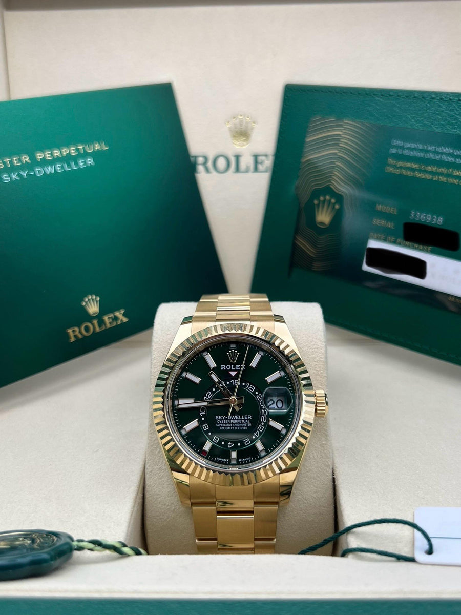 New/Unworn Rolex Skydweller 336938 Green Dial Complete Set Dated 07/2025