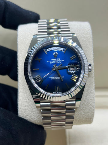 New/Unworn Rolex Daydate 228239 Blue Ombré Dial Complete Set Dated 09/2024