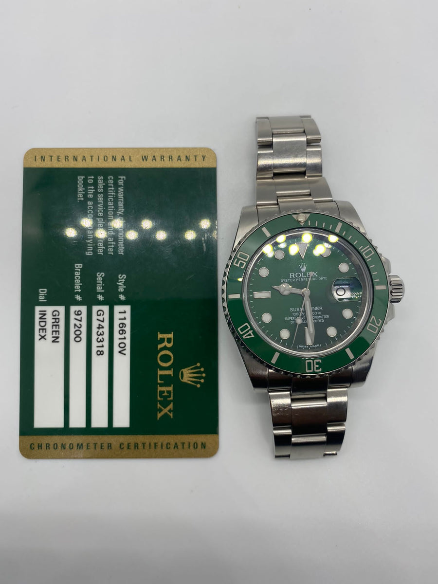 Rolex Submariner Date Hulk with card condition ref# 116610LV