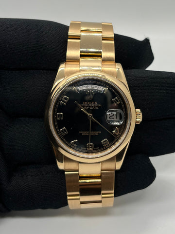 Rolex Day-Date Rose Gold Black Arabic Dial ref# 118205