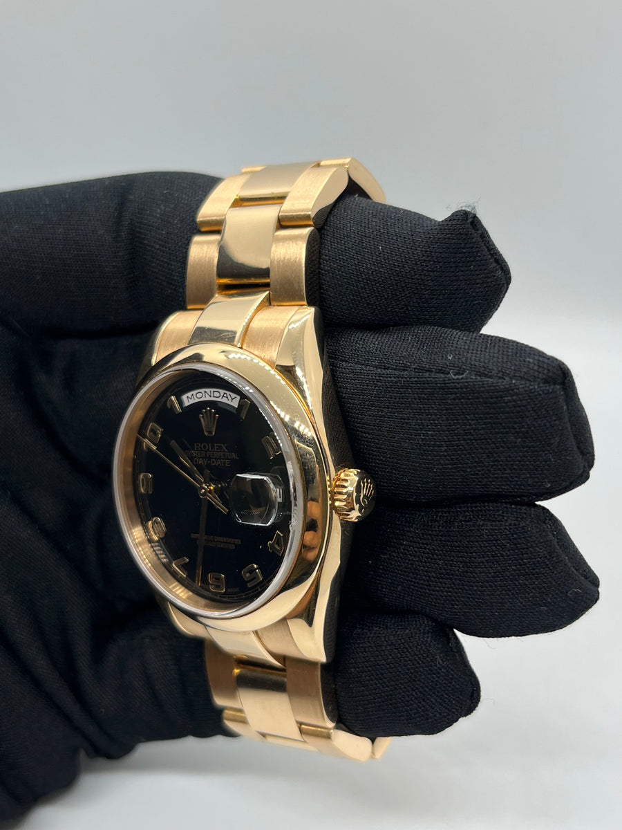 Rolex Day-Date Rose Gold Black Arabic Dial ref# 118205